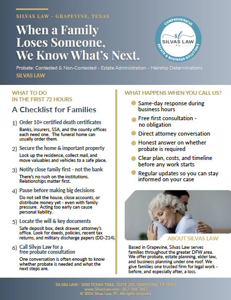 Silvas Law Probate Information for Families guide cover